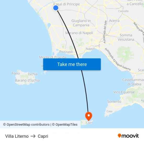 Villa Literno to Capri map