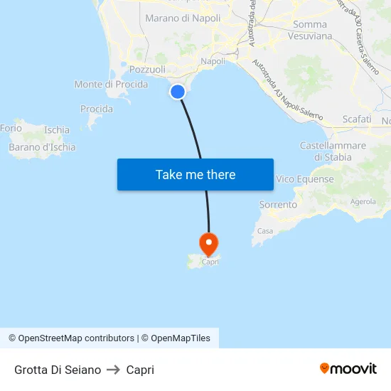 Grotta Di Seiano to Capri map