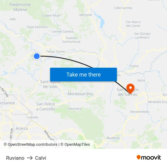 Ruviano to Calvi map