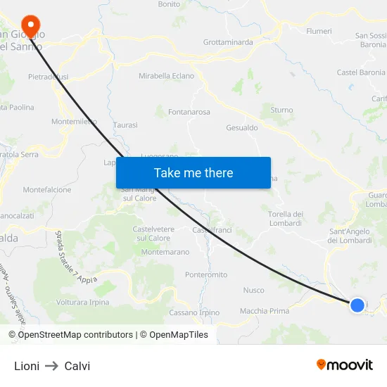 Lioni to Calvi map