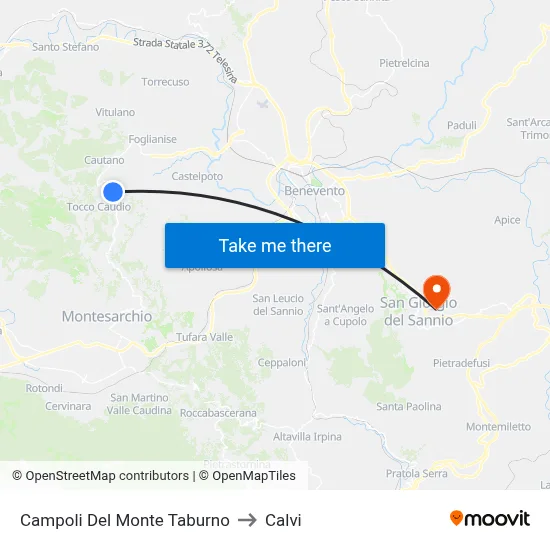 Campoli Del Monte Taburno to Calvi map