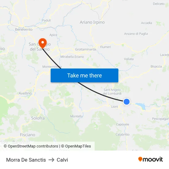 Morra De Sanctis to Calvi map