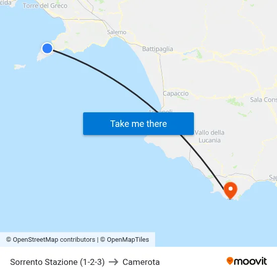 Sorrento Station (1-2-3) to Camerota map