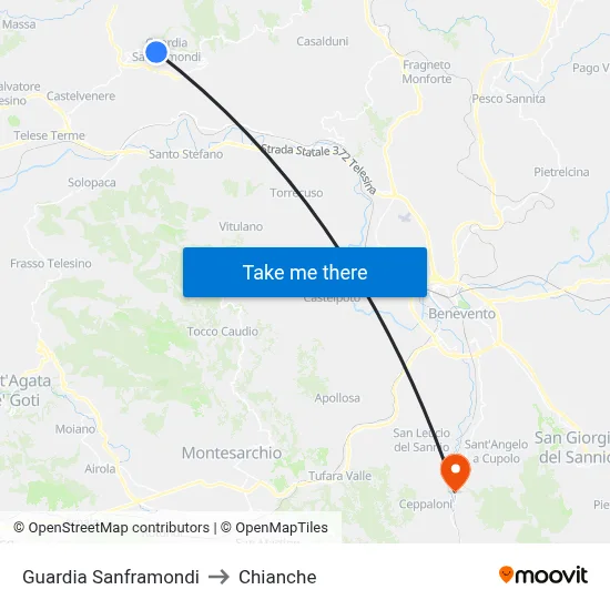 Guardia Sanframondi to Chianche map