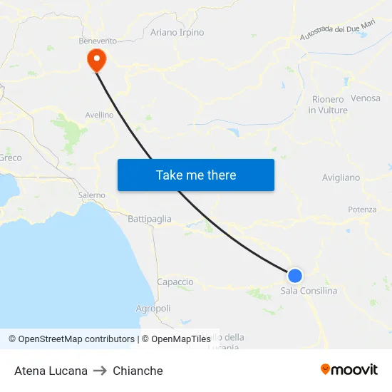 Atena Lucana to Chianche map