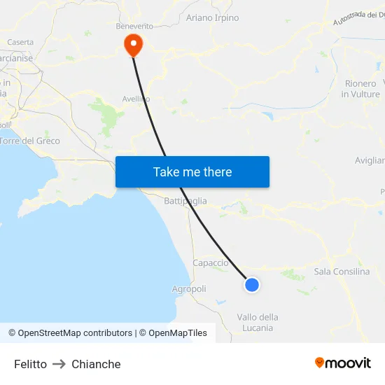 Felitto to Chianche map