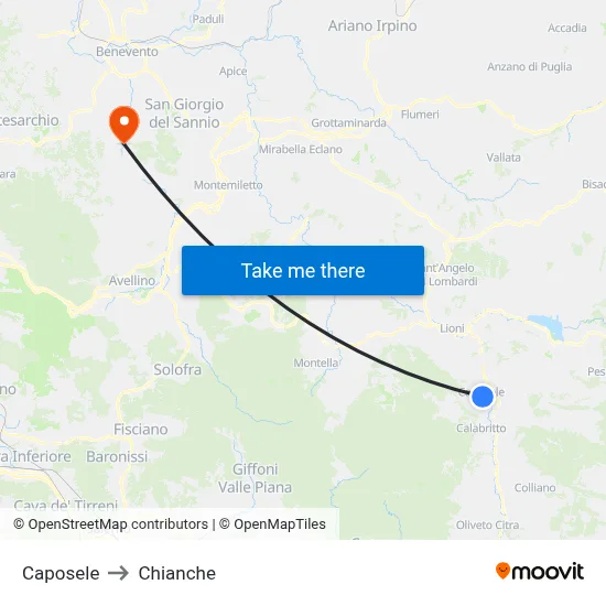 Caposele to Chianche map