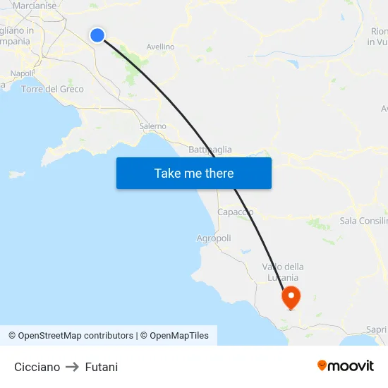 Cicciano to Futani map