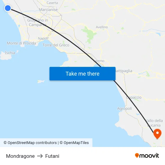 Mondragone to Futani map