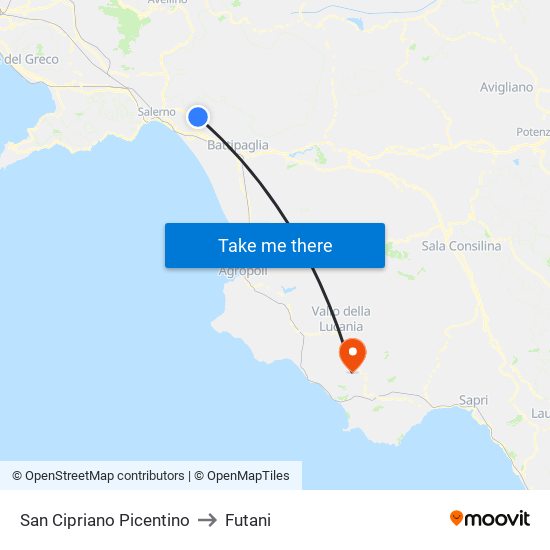 San Cipriano Picentino to Futani map
