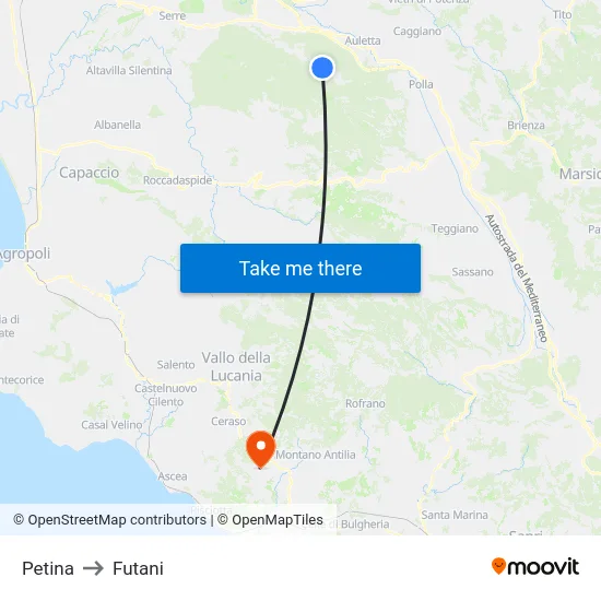 Petina to Futani map