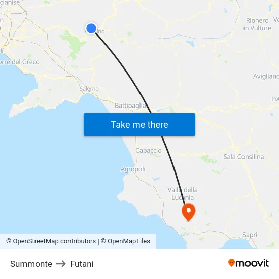 Summonte to Futani map