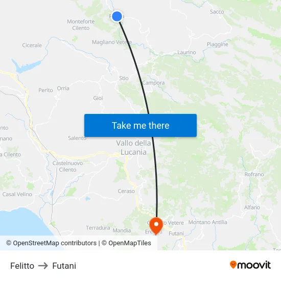 Felitto to Futani map