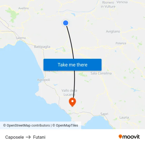 Caposele to Futani map