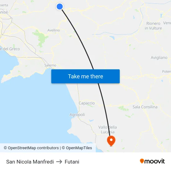 San Nicola Manfredi to Futani map