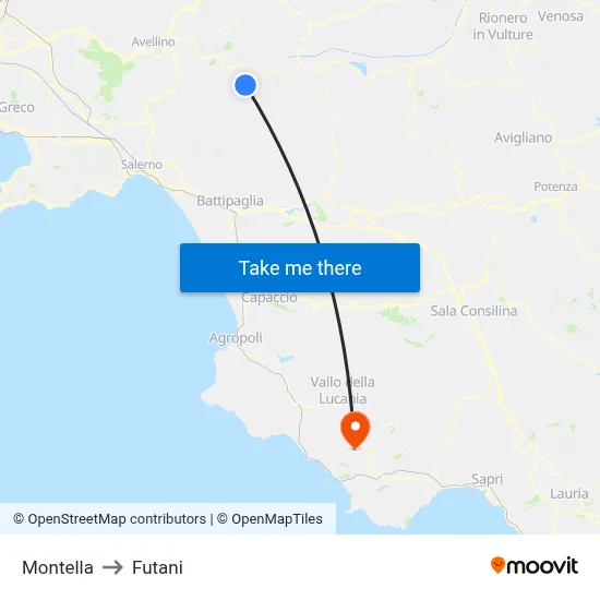 Montella to Futani map