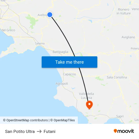 San Potito Ultra to Futani map