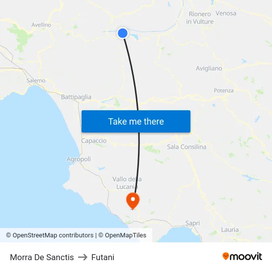 Morra De Sanctis to Futani map
