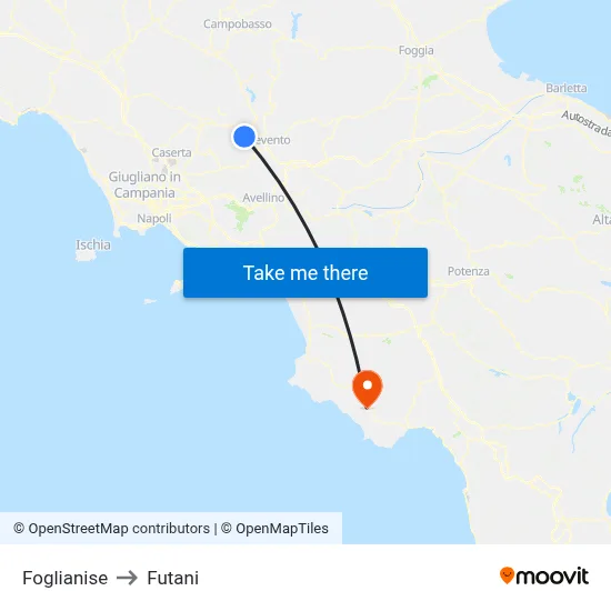 Foglianise to Futani map