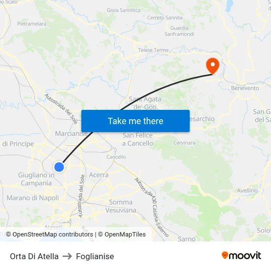 Orta Di Atella to Foglianise map