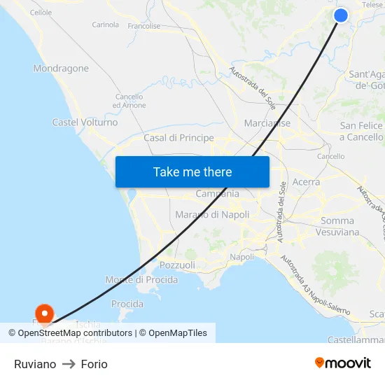 Ruviano to Forio map