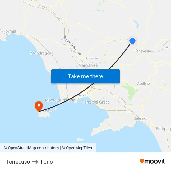 Torrecuso to Forio map