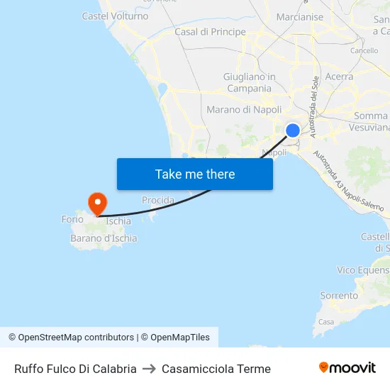 Ruffo Fulco Di Calabria to Casamicciola Terme map