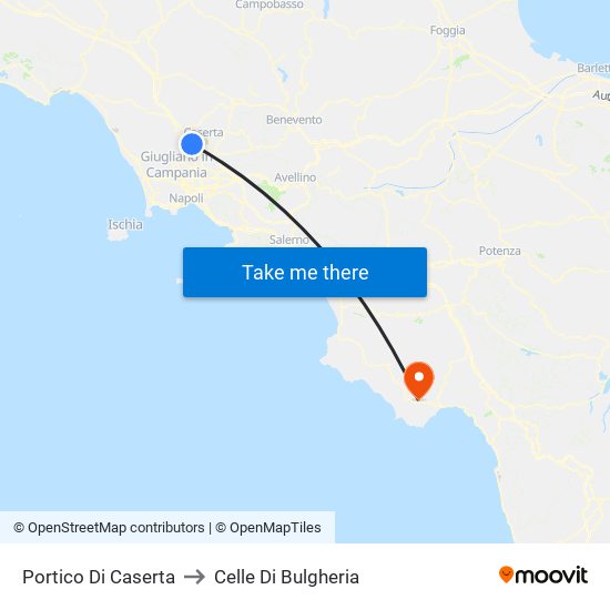 Portico Di Caserta to Celle Di Bulgheria map