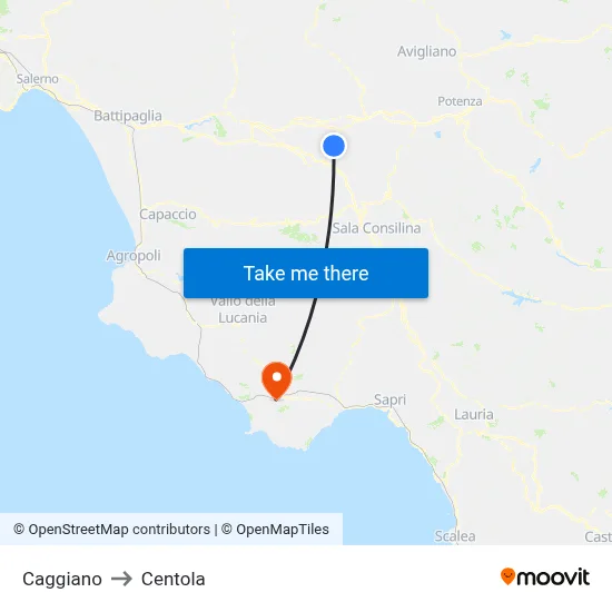 Caggiano to Centola map