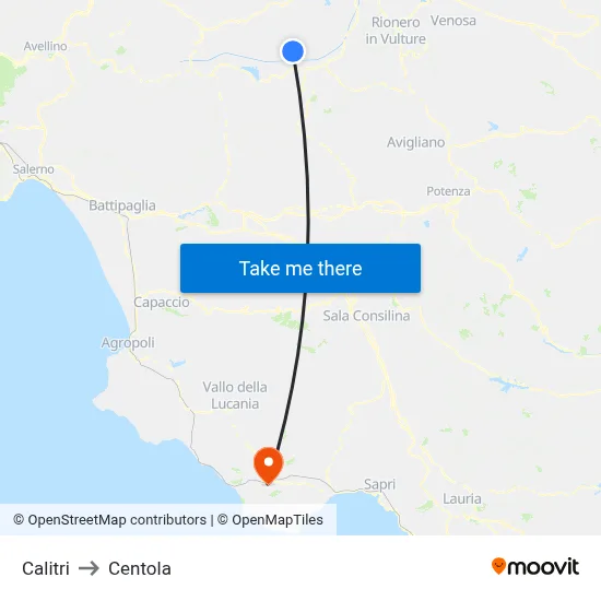Calitri to Centola map