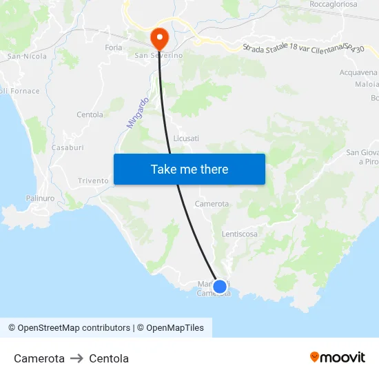 Camerota to Centola map