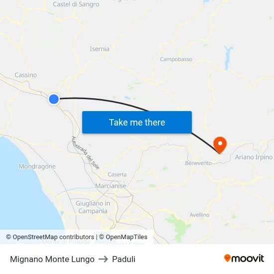Mignano Monte Lungo to Paduli map