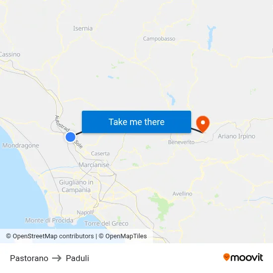 Pastorano to Paduli map