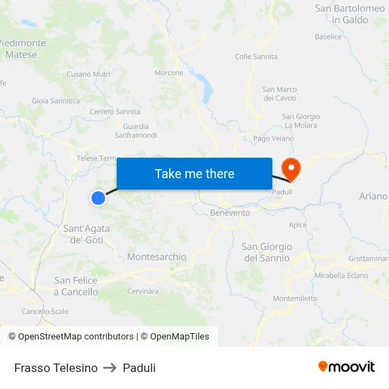 Frasso Telesino to Paduli map
