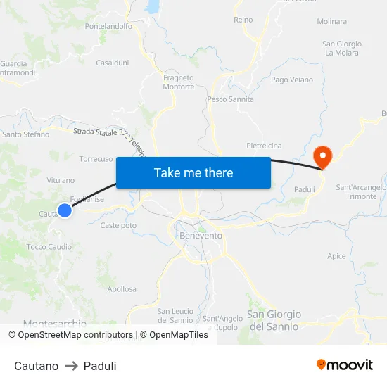 Cautano to Paduli map