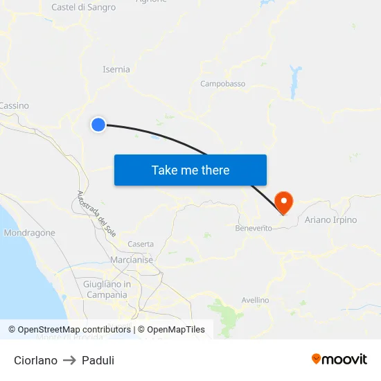 Ciorlano to Paduli map