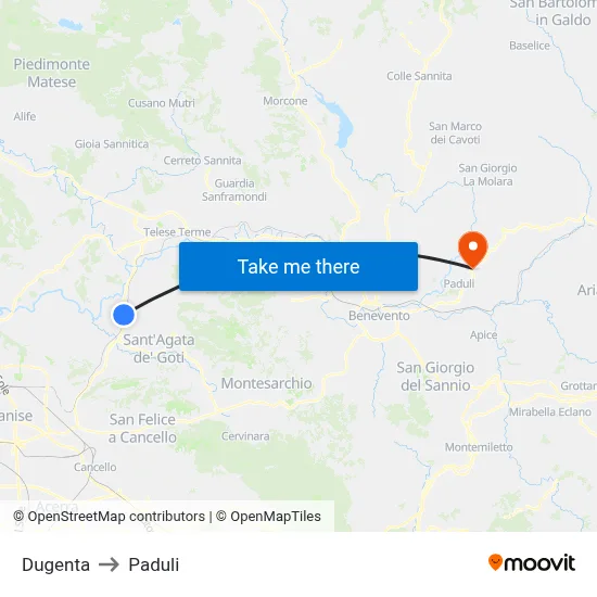 Dugenta to Paduli map