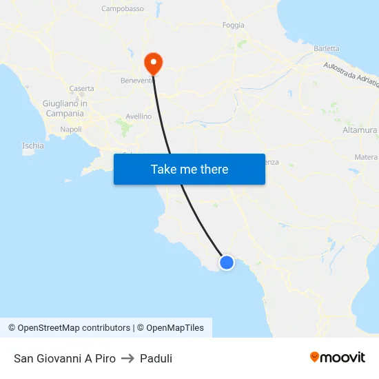 San Giovanni A Piro to Paduli map