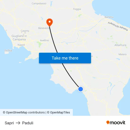Sapri to Paduli map