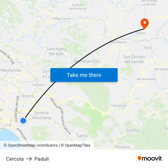 Cercola to Paduli map