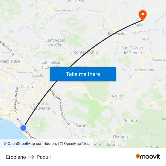 Ercolano to Paduli map