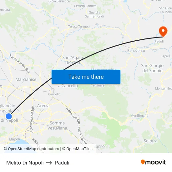 Melito Di Napoli to Paduli map