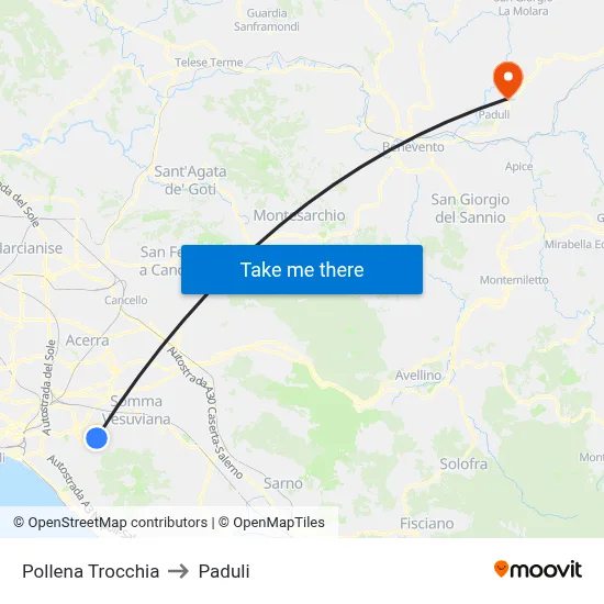 Pollena Trocchia to Paduli map