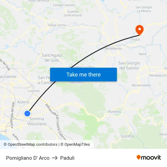 Pomigliano D' Arco to Paduli map