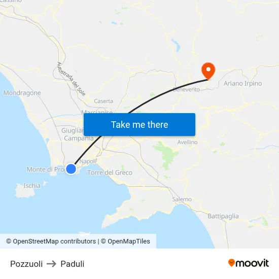 Pozzuoli to Paduli map