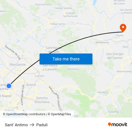 Sant' Antimo to Paduli map