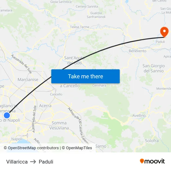 Villaricca to Paduli map