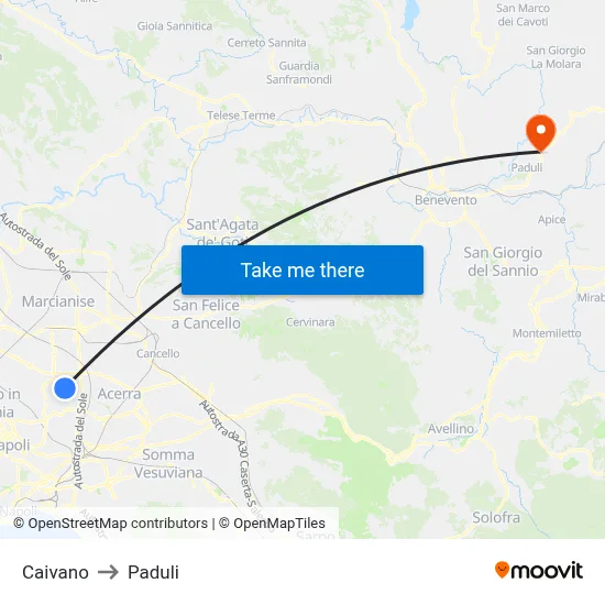 Caivano to Paduli map