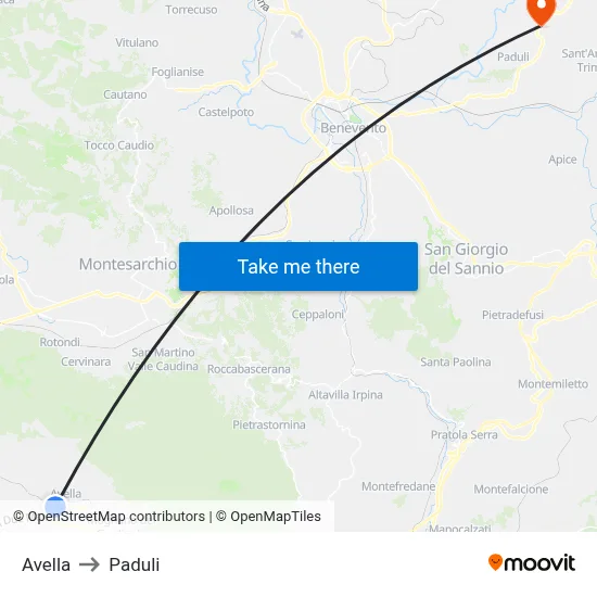 Avella to Paduli map