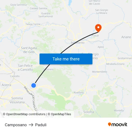 Camposano to Paduli map